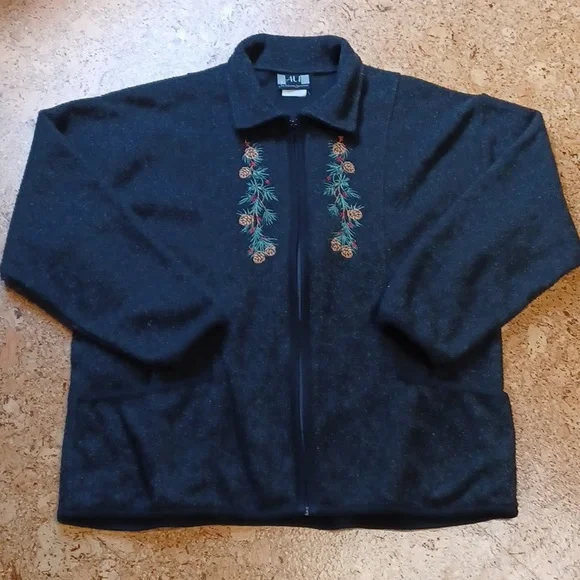 Vintage Art Unlimited Sportswear Women's Black Fleece Embroidered Jacket XL - Picture 1 of 8